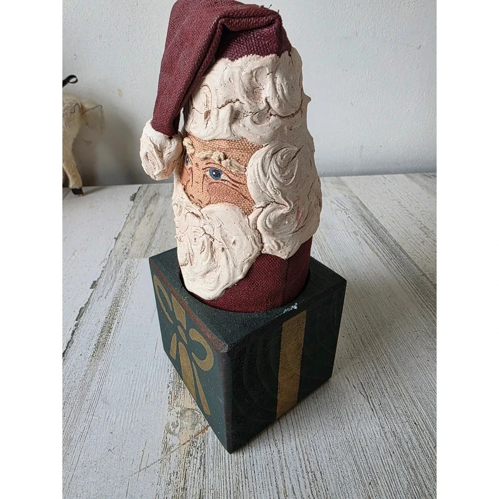 Vintage MM Santa wooden country folk art statue figurine present Jack in the Box